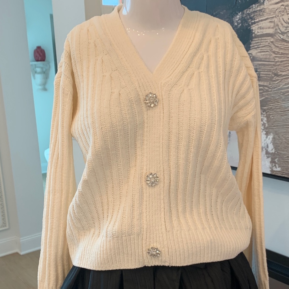 Elegant Cream Cardigan with Crystal Buttons